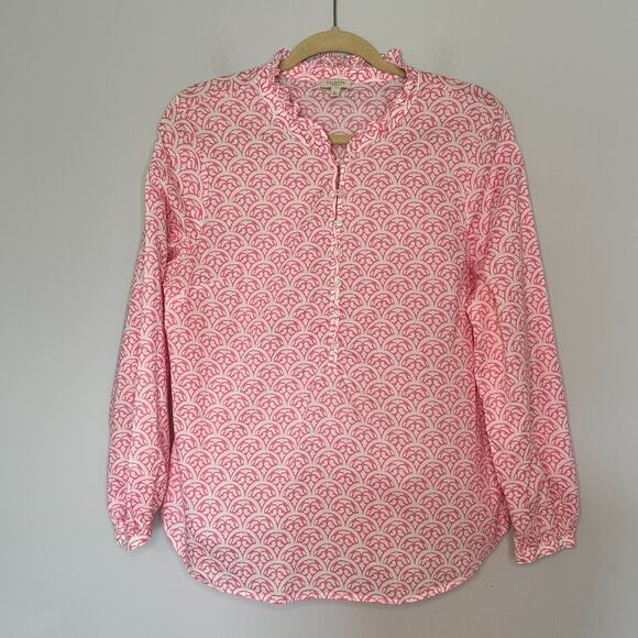 Talbots Tops - Talbots Easy Popover Button Top Size Large Petite Pink Ruffle Collar Geometric